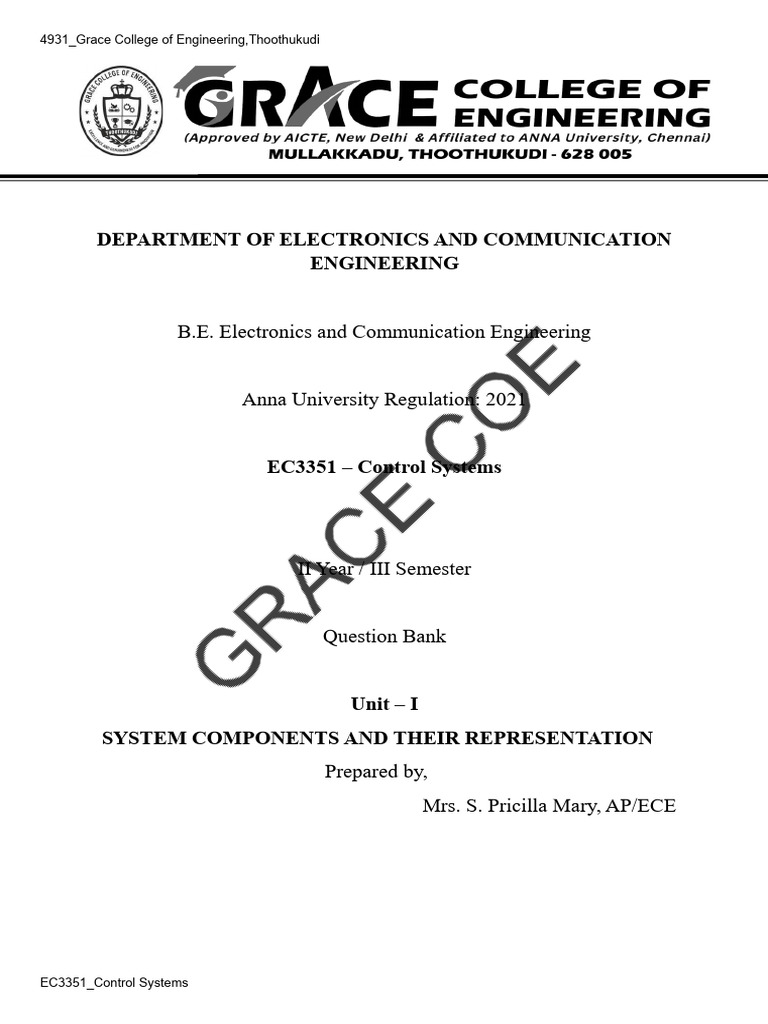 Control Systems Question Bank EC3351 | PDF | Feedback | Control Theory