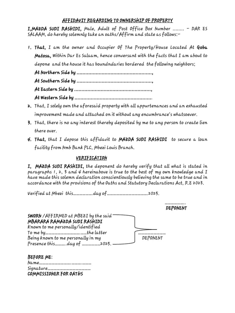 Property Ownership Affidavit Template | PDF