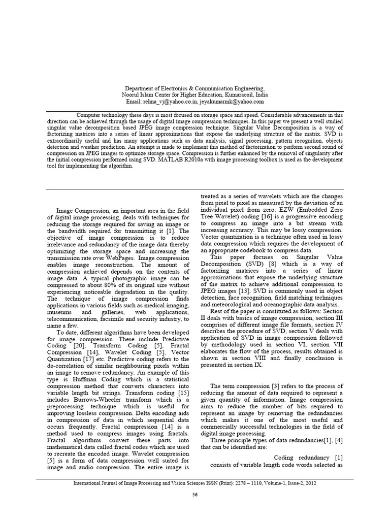 SVD-Based JPEG Image Compression | PDF | Data Compression | Matrix ...