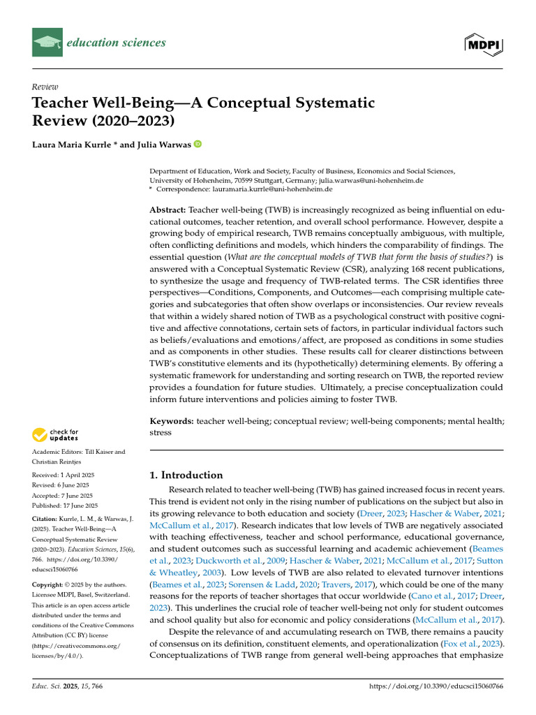 Education 15 00766 v2 | PDF | Well Being | Affect (Psychology)
