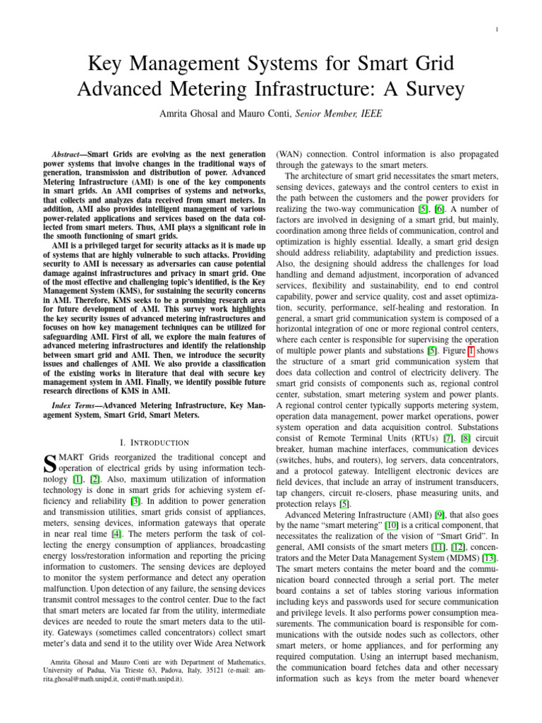 Key Management in Advanced Metering Infrastructure | PDF | Smart Grid ...