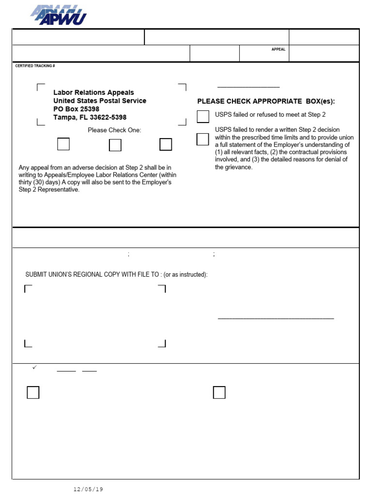 USPS Step 2 Grievance Arbitration Form | PDF | United States Postal ...