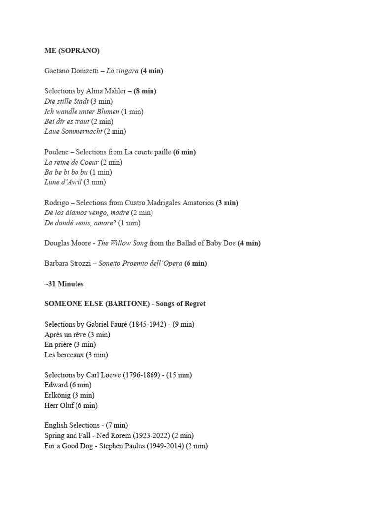 Art Song Recital Draft Program Note | PDF | Singing | Classical Music