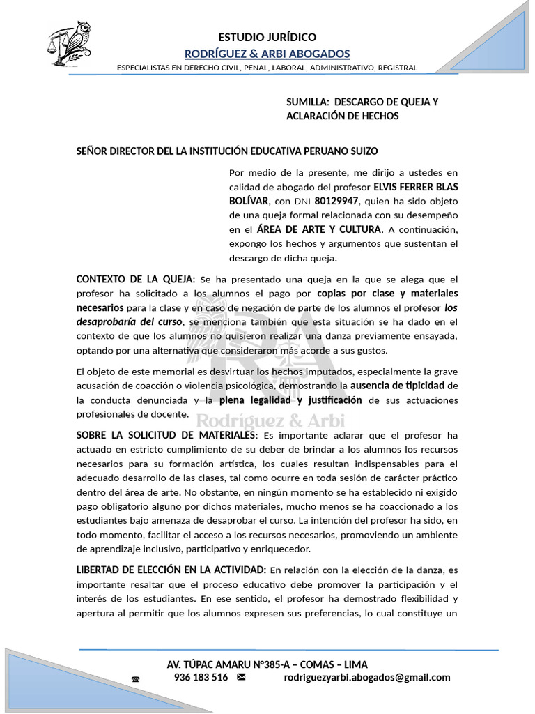 Descargo de Queja | PDF | Maestros