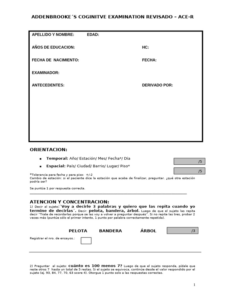 Evaluación Cognitiva ACE-R: Guía Completa | PDF | Cognición | Ciencia ...
