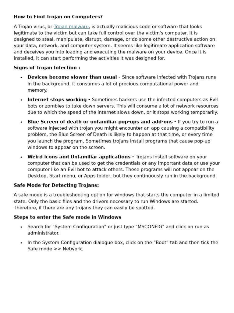 Detecting and Removing Trojans on PCs | PDF | Antivirus Software | Malware