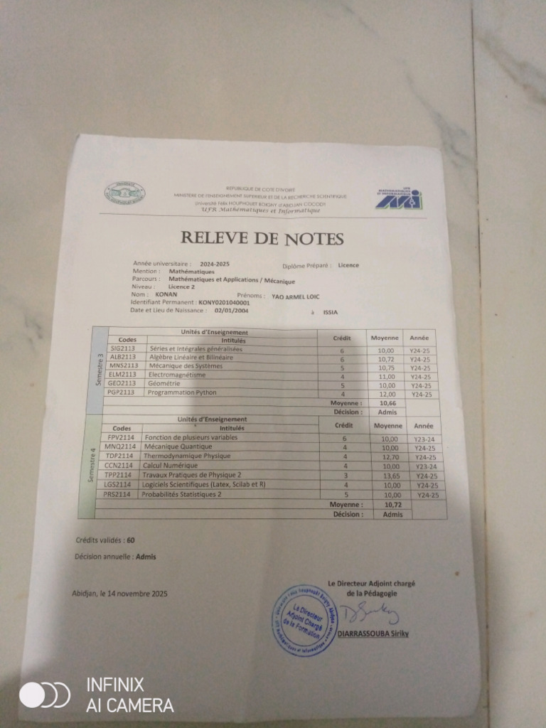 Relevé de Notes L2 24-25 | PDF