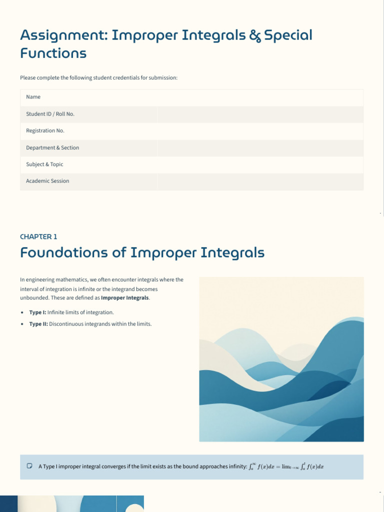 Improper Integrals & Special Functions Guide | PDF | Integral | Limit ...