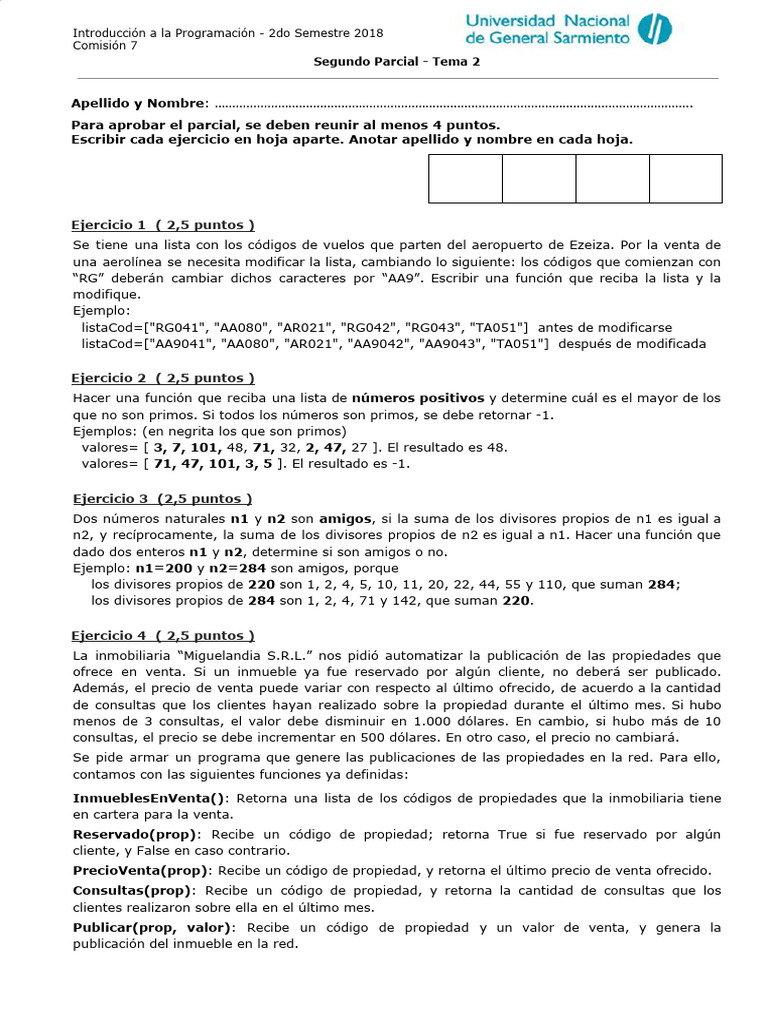 IP - 2do Parcial - Tema 2 - 2do Semestre 2018 | PDF