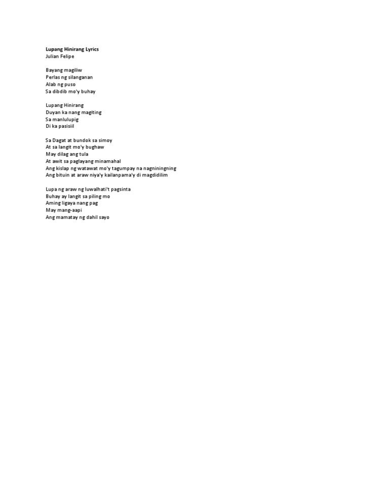 Lupang Hinirang Lyrics Pdf