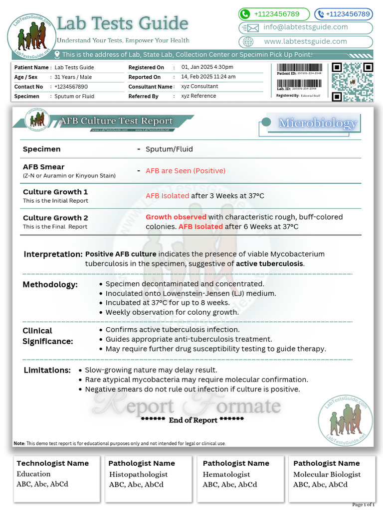 AFB Culture Report: Active Tuberculosis | PDF | Mycobacterium ...