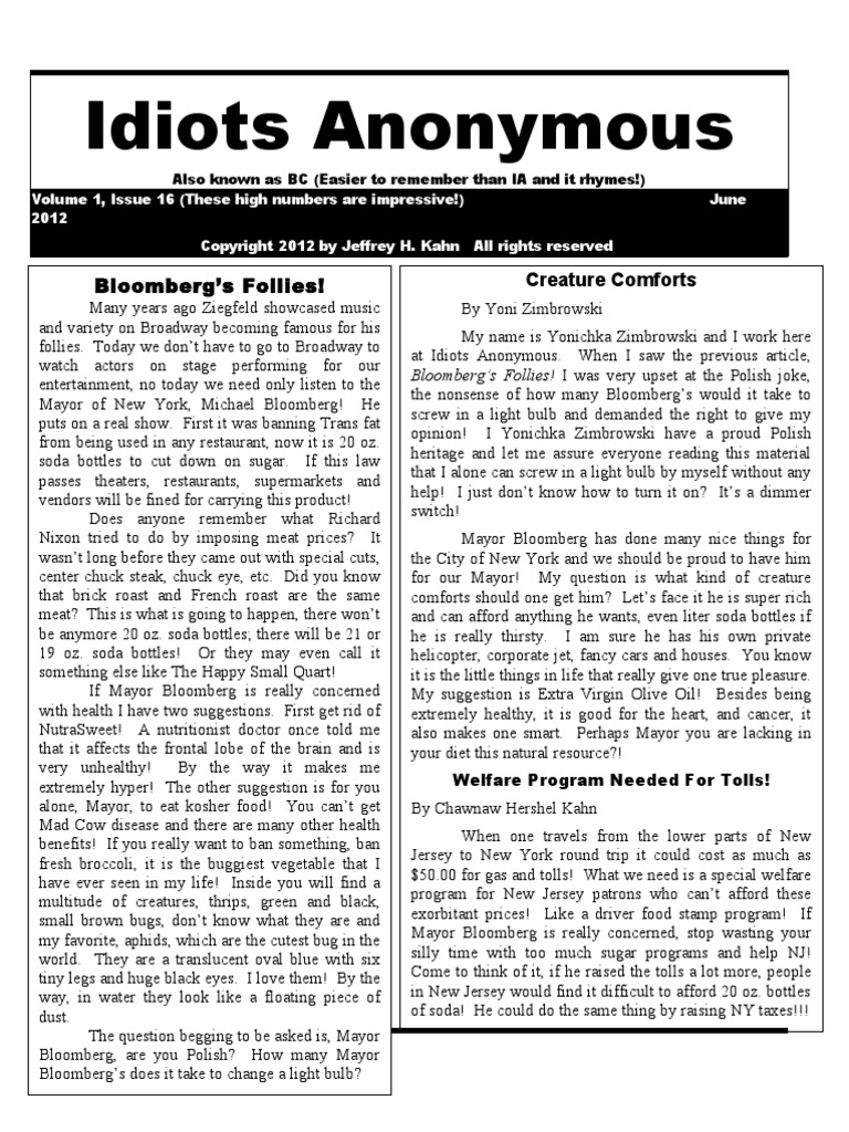 Idiots Anonymous Newsletter 16 | PDF | Foods