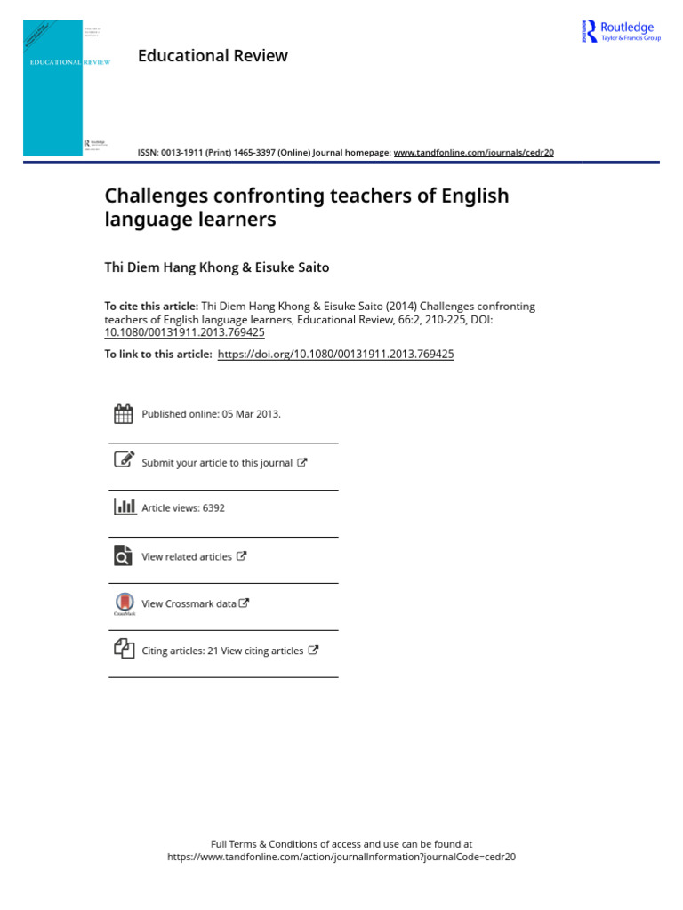 Challenges Confronting Teachers of English Language Learners | PDF ...