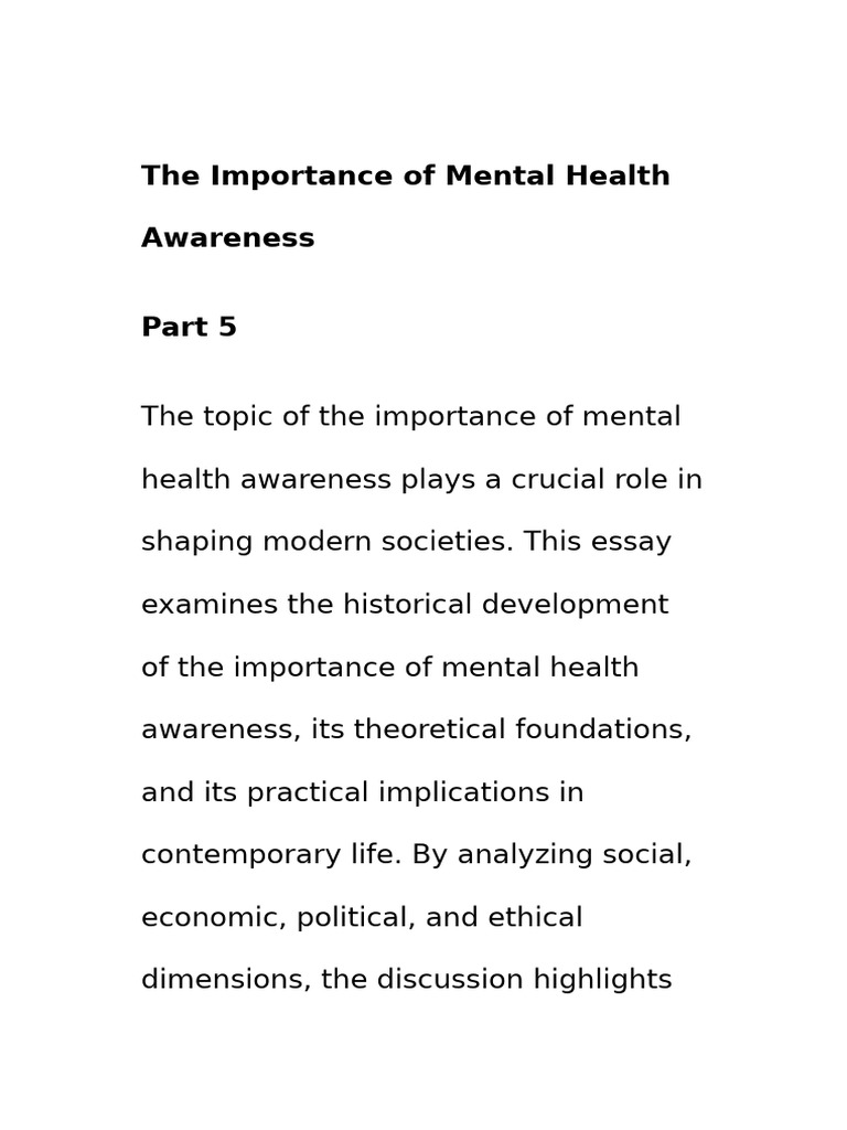 The Importance of Mental Health Awareness Part 5 | PDF | Mental Health ...