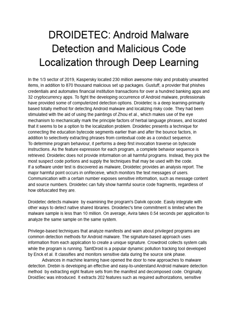 Droidetec: Deep Learning for Android Malware Detection | PDF | Malware ...