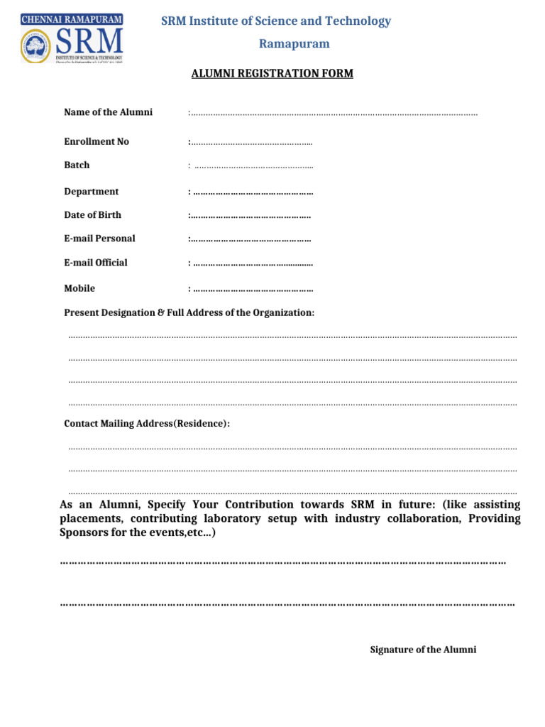 SRM Alumni Registration Form | PDF