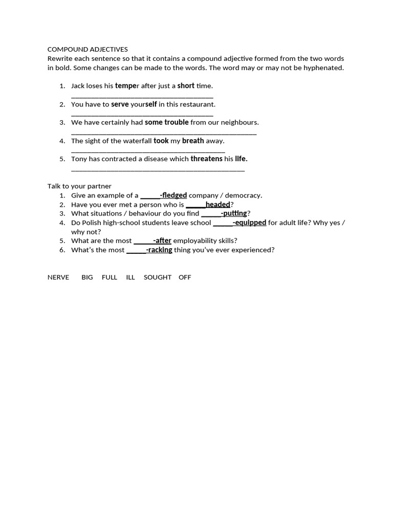 Compound Adjectives Exercise Guide | PDF