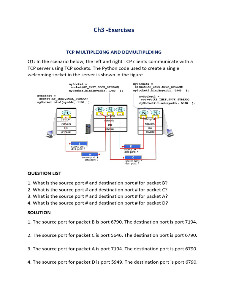 TCP/UDP Multiplexing Exercises and Solutions | PDF | Transmission ...