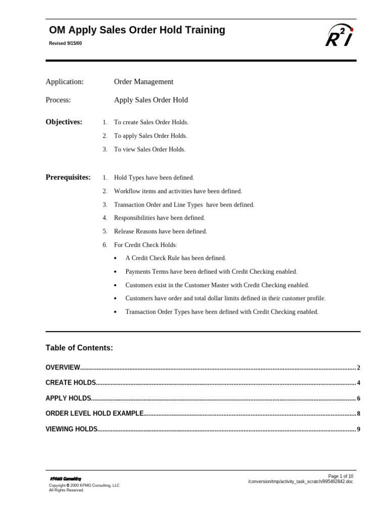 Sales Order Hold Application Training | PDF | Credit | Finance & Money ...