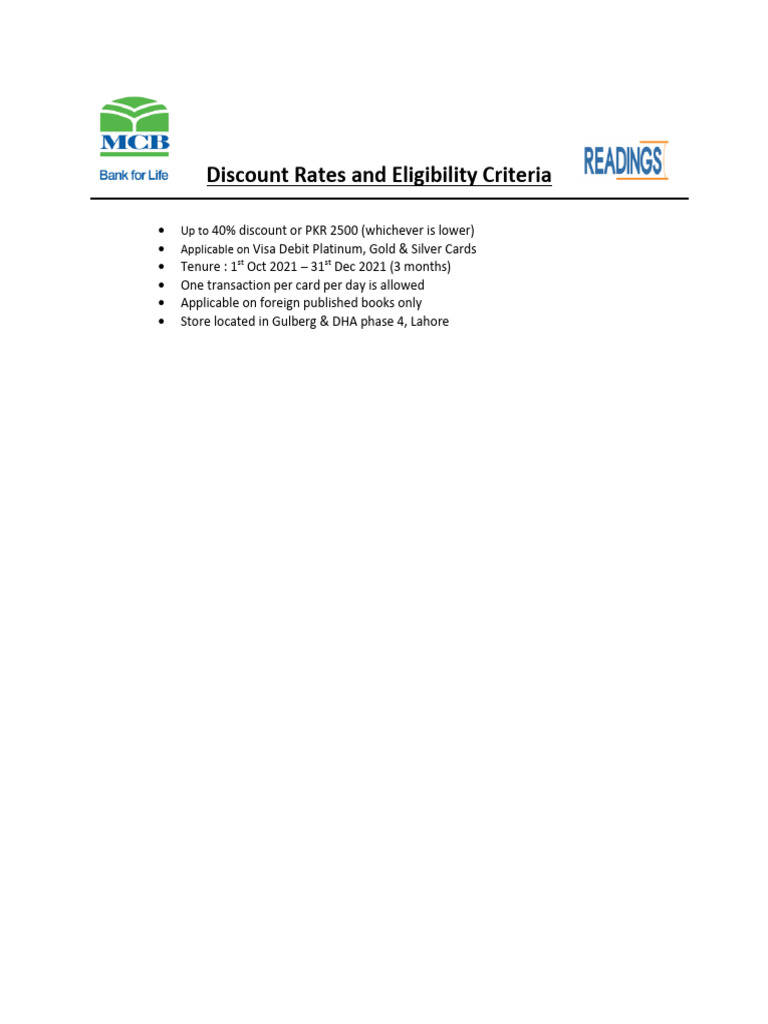Discount Rates and Eligibility Readings | PDF