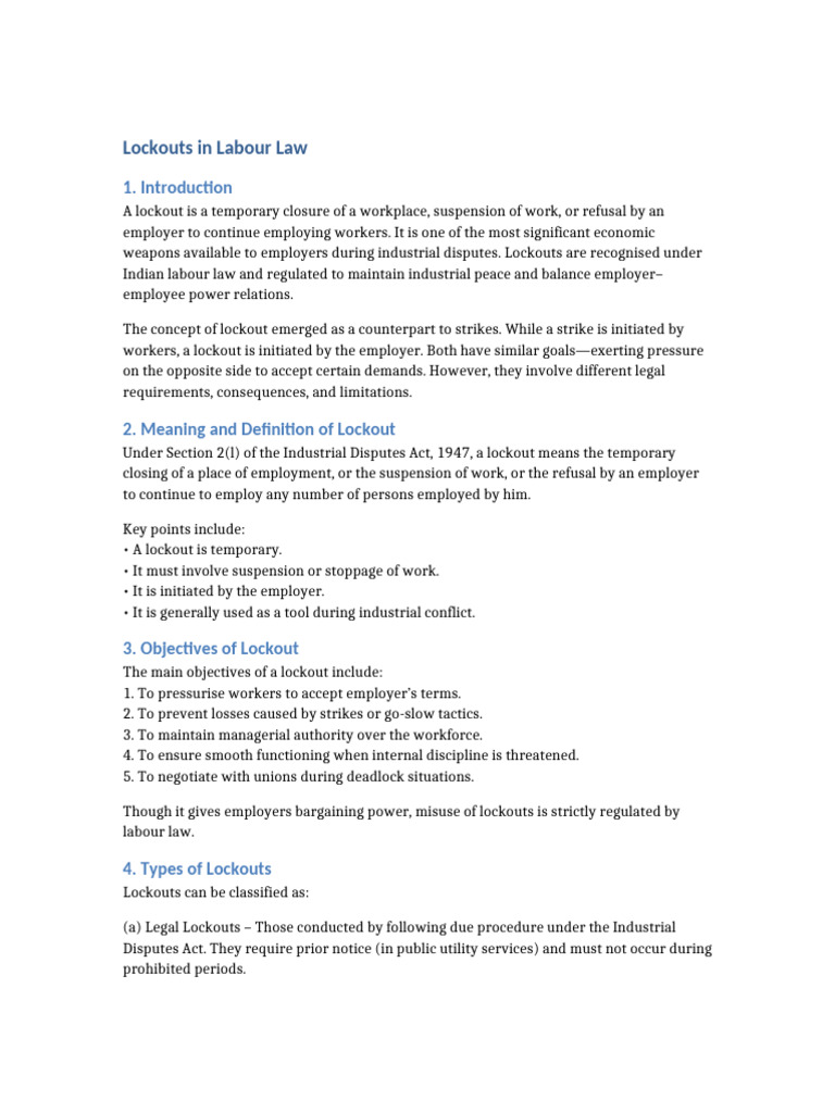 Lockouts in Labour Law | PDF | Strike Action | Lockout (Industry)