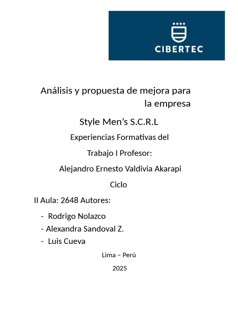 Análisis y Propuesta de Mejora para La Empresa Negociaciones Style Mens ...