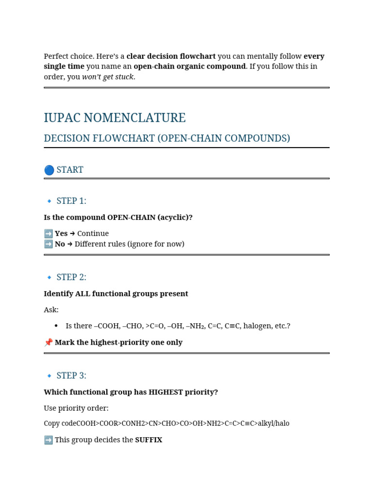 IUPAC Naming Flowchart for Organic Compounds | PDF | Functional Group ...
