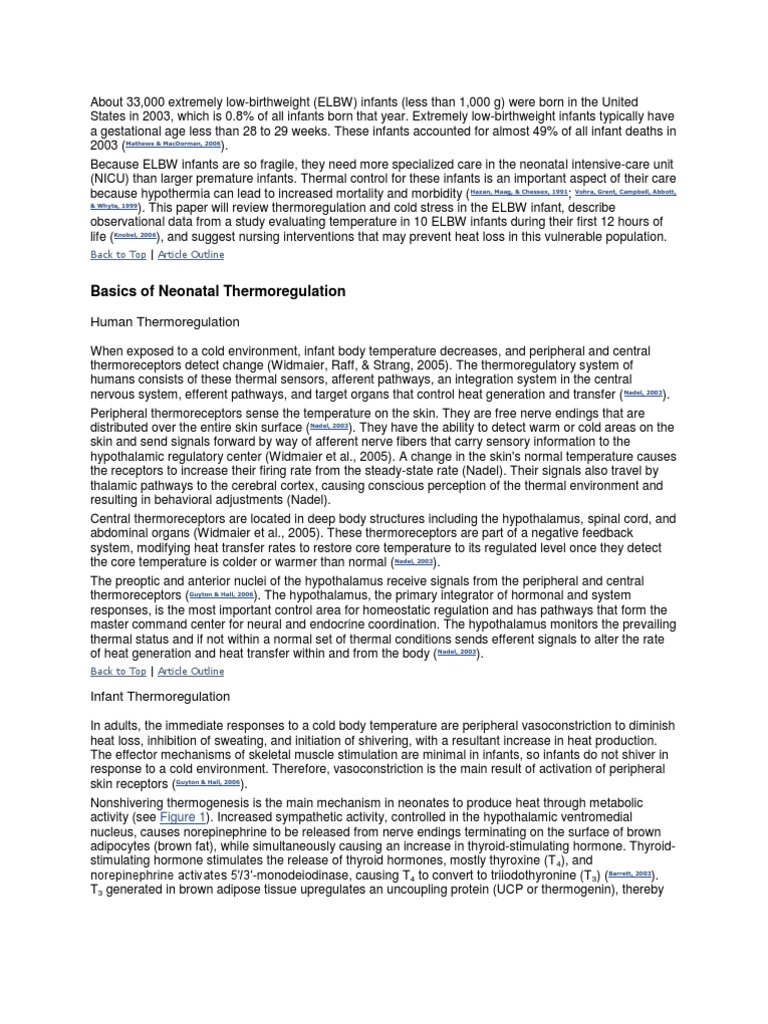 Neonatal Thermoregulation Pdf Heat Transfer Hypothalamus