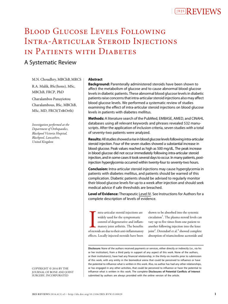 Blood Glucose Levels Following Intra-Articular Steroid Injections in ...