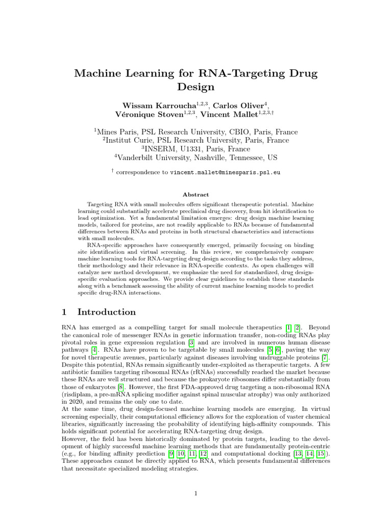 Machine Learning in RNA Drug Design | PDF | Docking (Molecular) | Drug ...