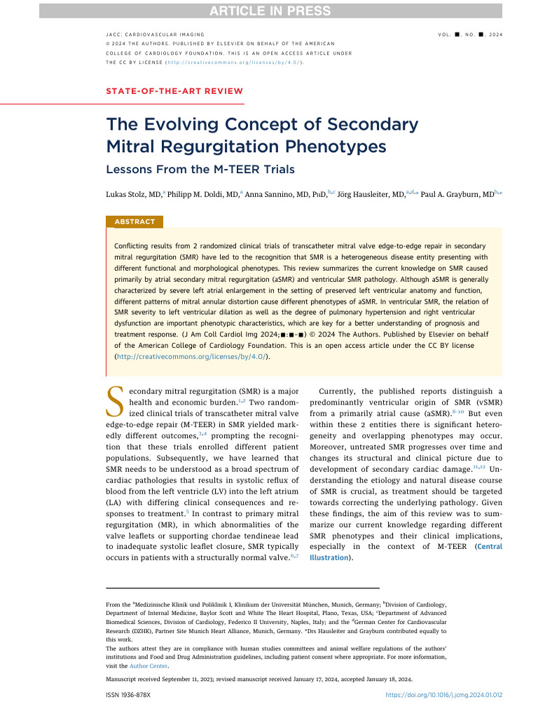 Secondary Mitral Regurgitation Phenotypes | PDF | Heart | Heart Failure