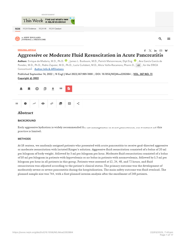 Fluid Resuscitation in Acute Pancreatitis | PDF | Medicine | Clinical ...