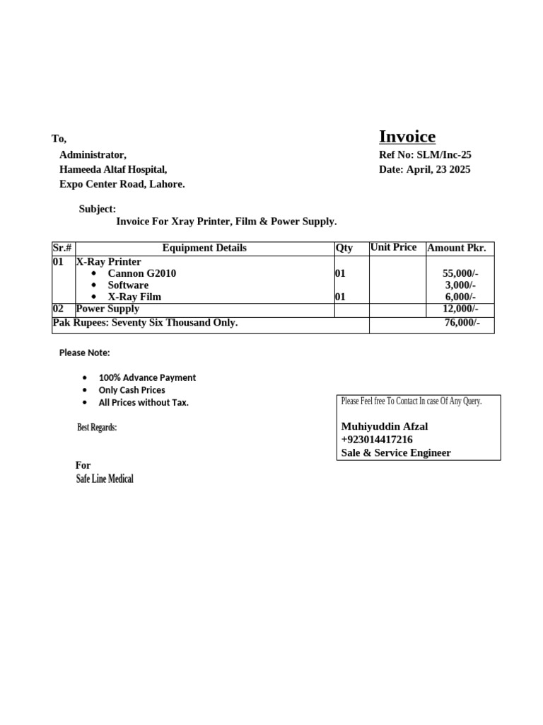 Invoice for X-Ray Equipment Purchase | PDF