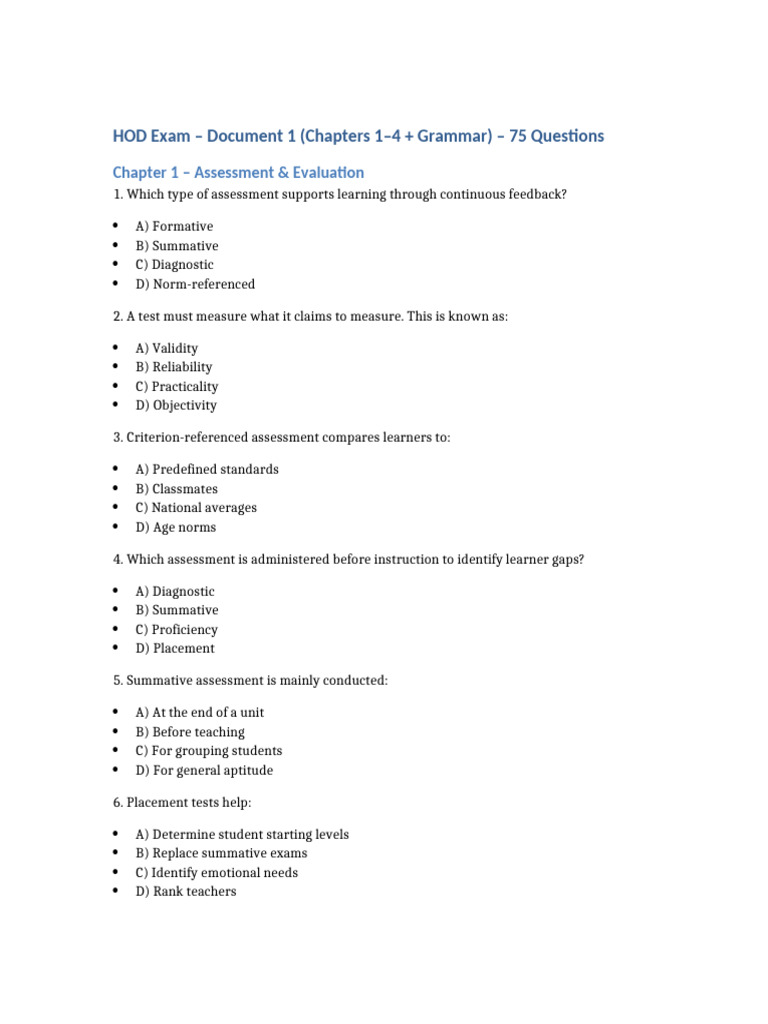 HOD Exam: Assessment & Development Guide | PDF | Educational Assessment ...