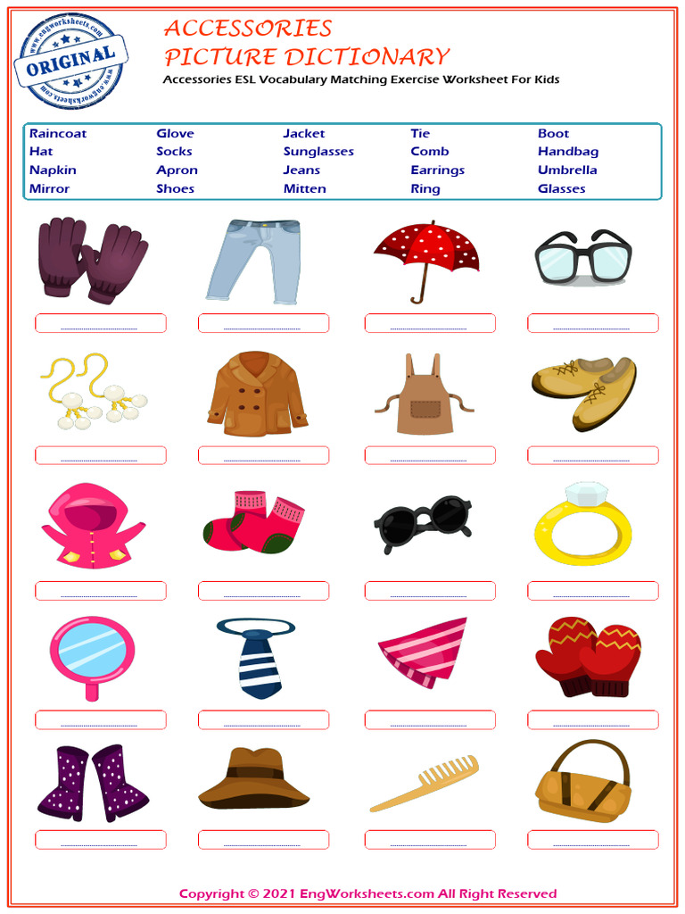 ESL Accessories Vocabulary Worksheet | PDF | Softlines (Retail) | Clothing