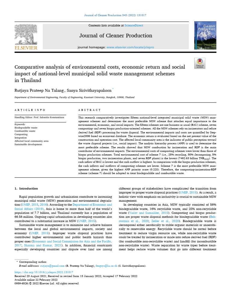 Thailand's Municipal Waste Management Analysis | PDF | Waste Management ...