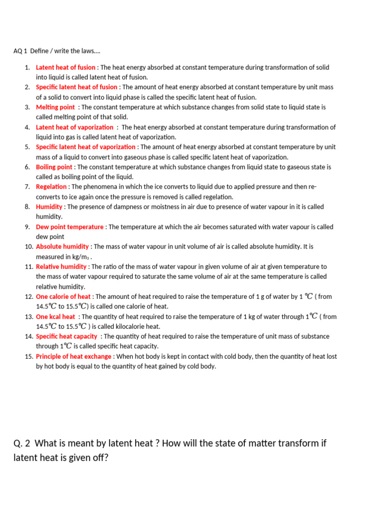Heat Question Answers (1) | PDF | Latent Heat | Heat