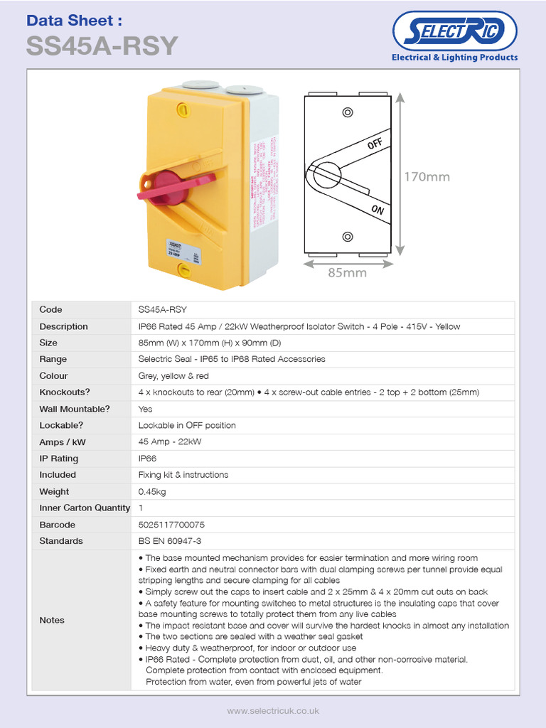 IP66 45A Weatherproof Isolator Switch | PDF