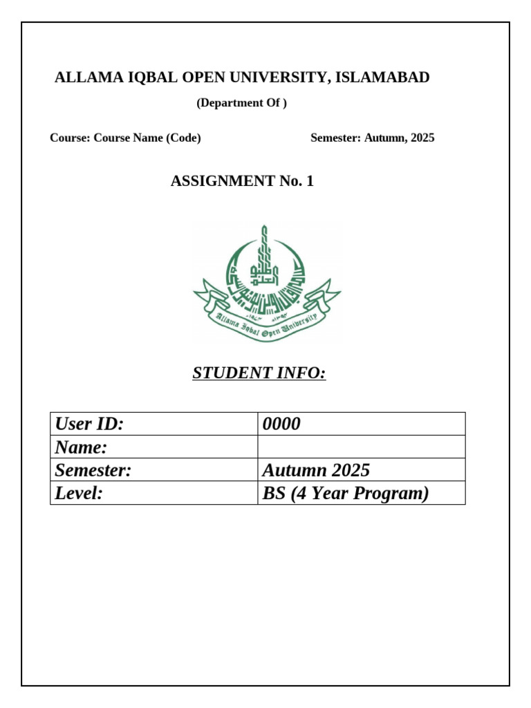 AIOU Autumn 2025 BS Assignment 1 | PDF