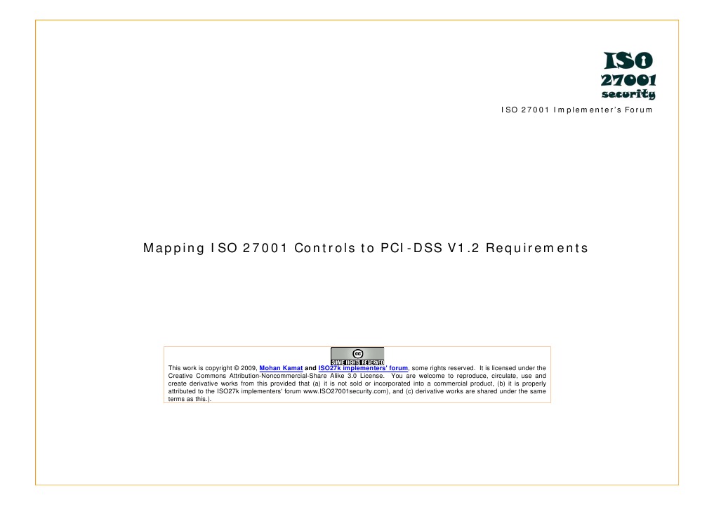 Iso27k Mapping Iso 27001 To Pci Dss V1 2 PDF
