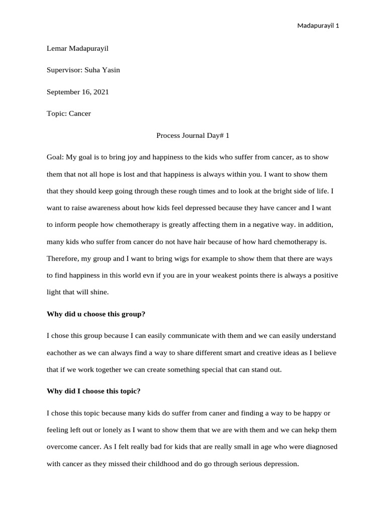 Proccess Journal Sample | PDF | Empathy | Cancer
