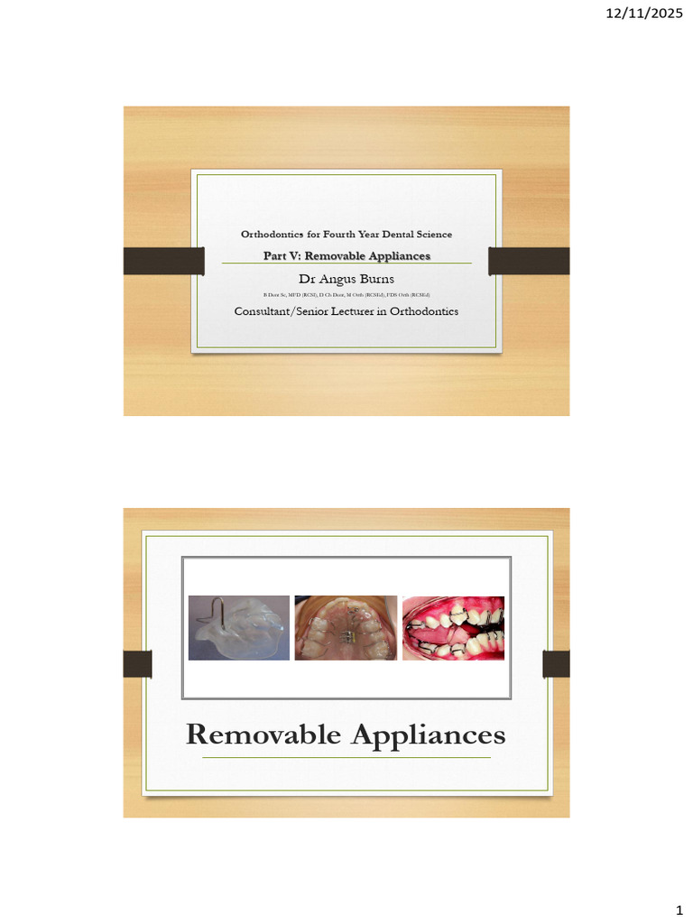 Removable Orthodontic Appliances Guide | PDF | Dentistry | Mouth