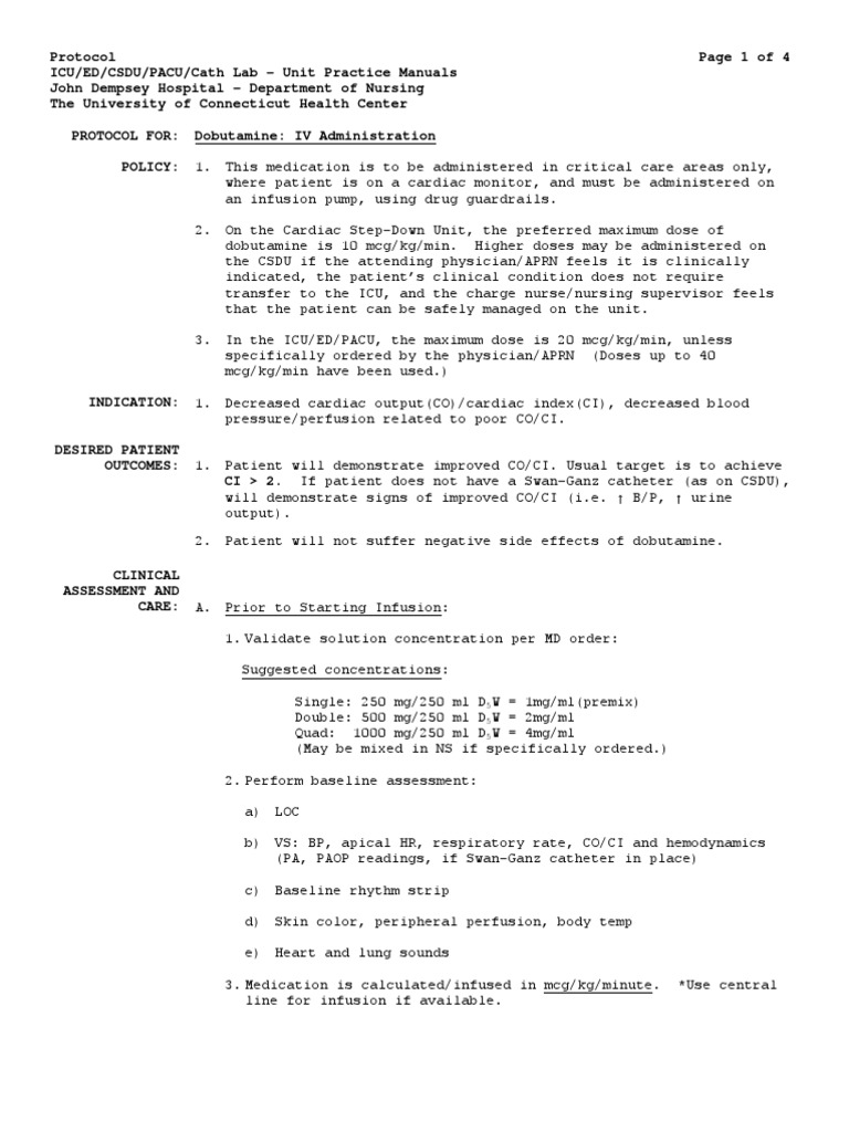 Dobutamine - IV Administration | PDF | Intravenous Therapy | Cardiac ...