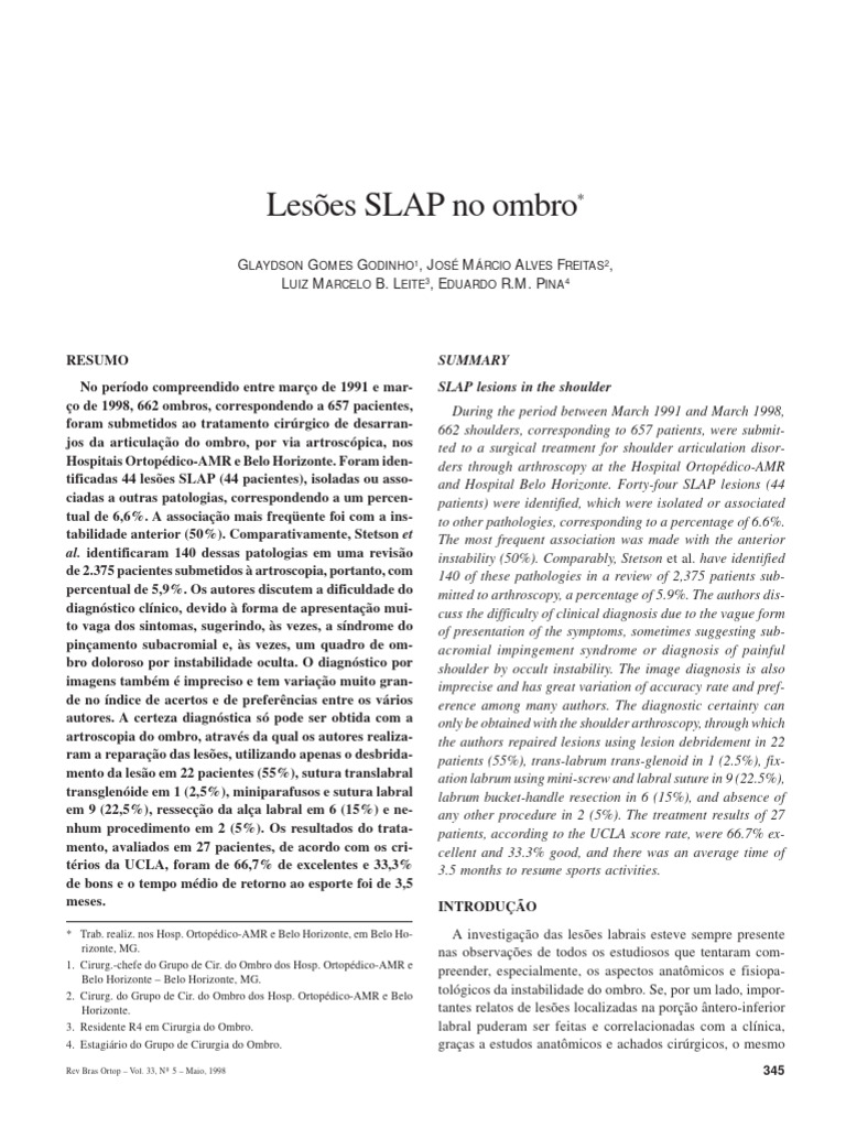 Lesões SLAP no Ombro: Diagnóstico e Tratamento | PDF | Dor