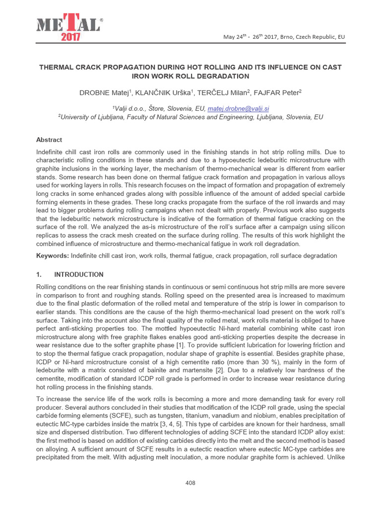 Thermal Crack Propagation in Cast Iron Rolls | PDF | Fracture | Cast Iron