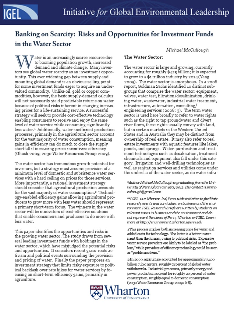 Investment Strategies in Water Scarcity | PDF | Water Resources | Water ...