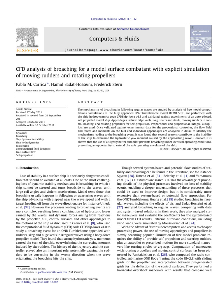 CFD Analysis of Broaching for a Model Surface Combatant With Explicit ...