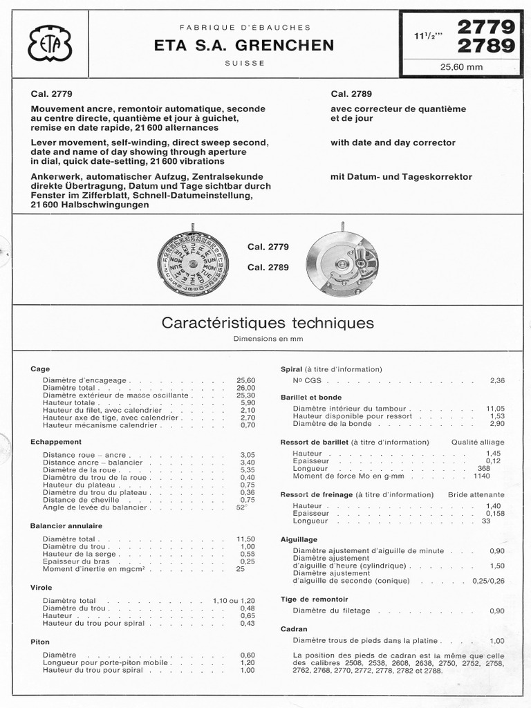 ETA 2779, 2789 Deux | PDF