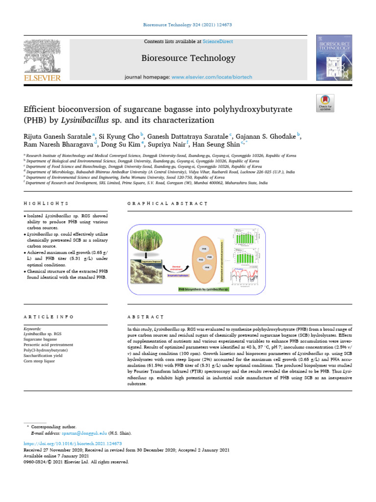 Bioconversion of Sugarcane Bagasse to PHB | PDF | Hydrolysis | Fermentation