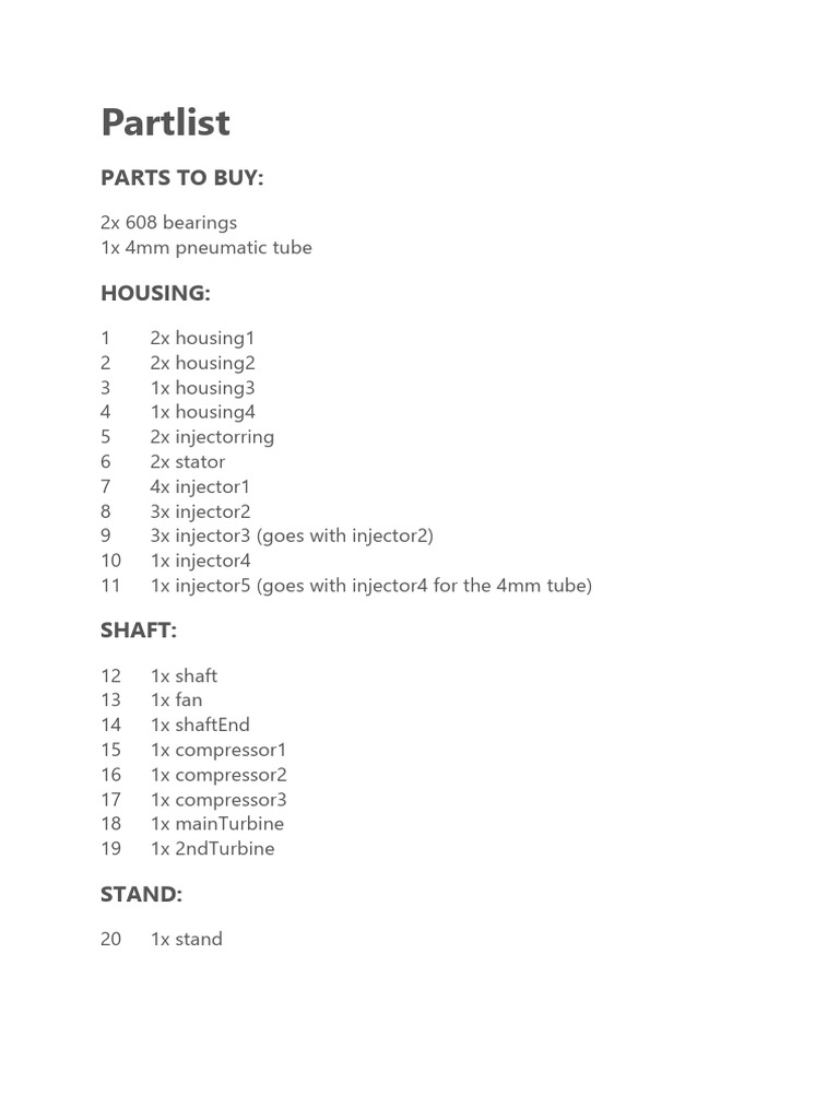 Essential Parts List for Assembly | PDF